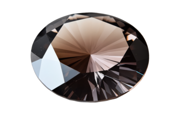 Smoky quartz gemstone, oval cut, multifaceted, showcasing a dark brown hue with lighter radiating lines from the center