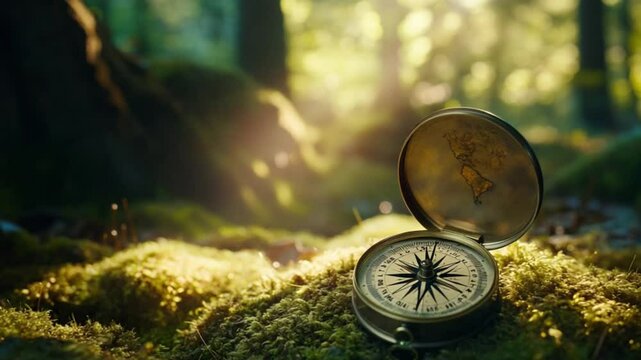 compass on grass in the forest