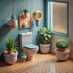 Tranquil Teal Bathroom A 3D Rendered Oasis of Calm