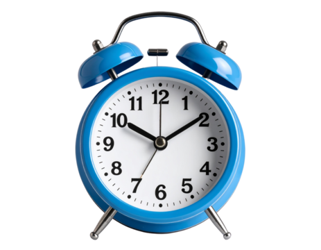  Retro Blue Wake-Up Alarm Clock, isolated on transparent background.