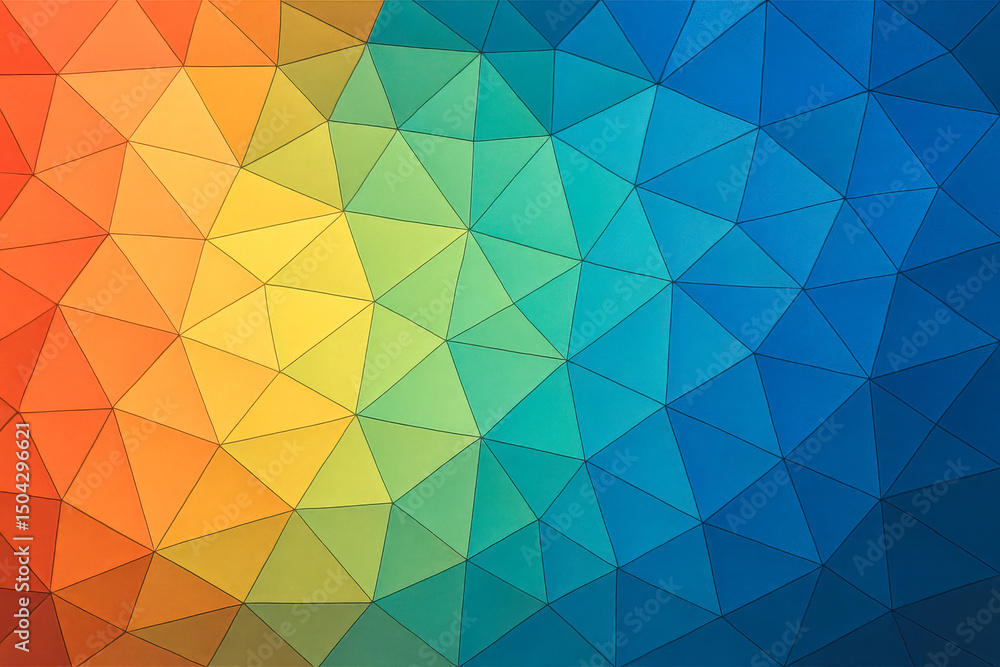Poster colorful triangular mesh gradient shifting from warm red through yellow to cool blue ideal for moder