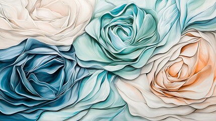 Gentle abstract swirls in pastel hues of blue, mint, and peach, blending into one another with soft, flowing transitions that evoke a calming, peaceful atmosphere