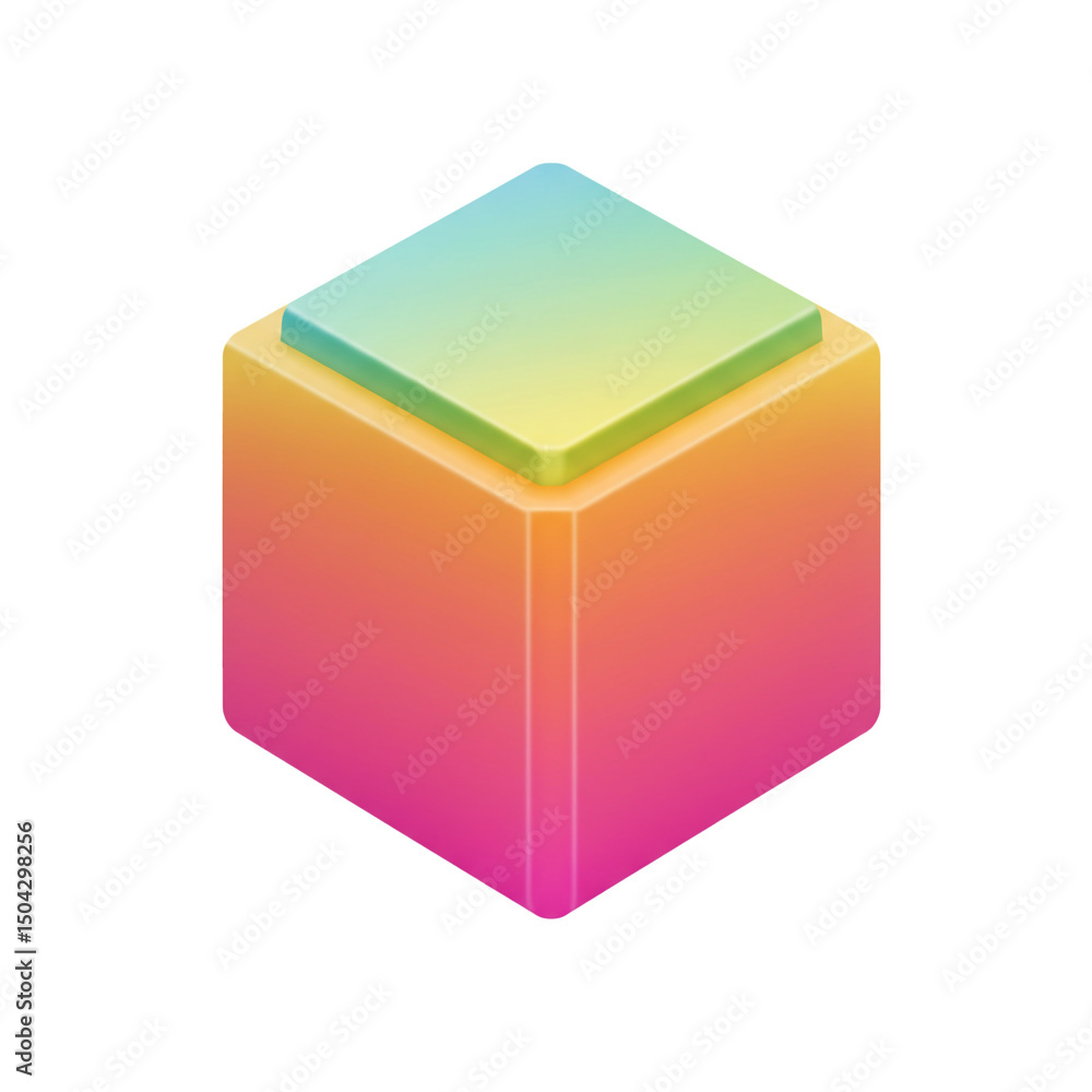 Poster isometric gradient cube with a small square on top showcases a modern and sleek design, ideal for te