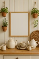 Cottage kitchen with light wood poster frame