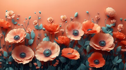 poppy flowers on a orange background