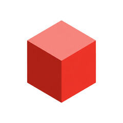 Conceptual red 3D cube on white background, symbolizing potential, structure, stability, and dimensional thinking in business strategy and innovation