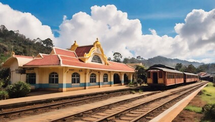 Obraz premium An old railway station. Dalat is a mountainous city in Vietnam, founded by the French, in colonial times.