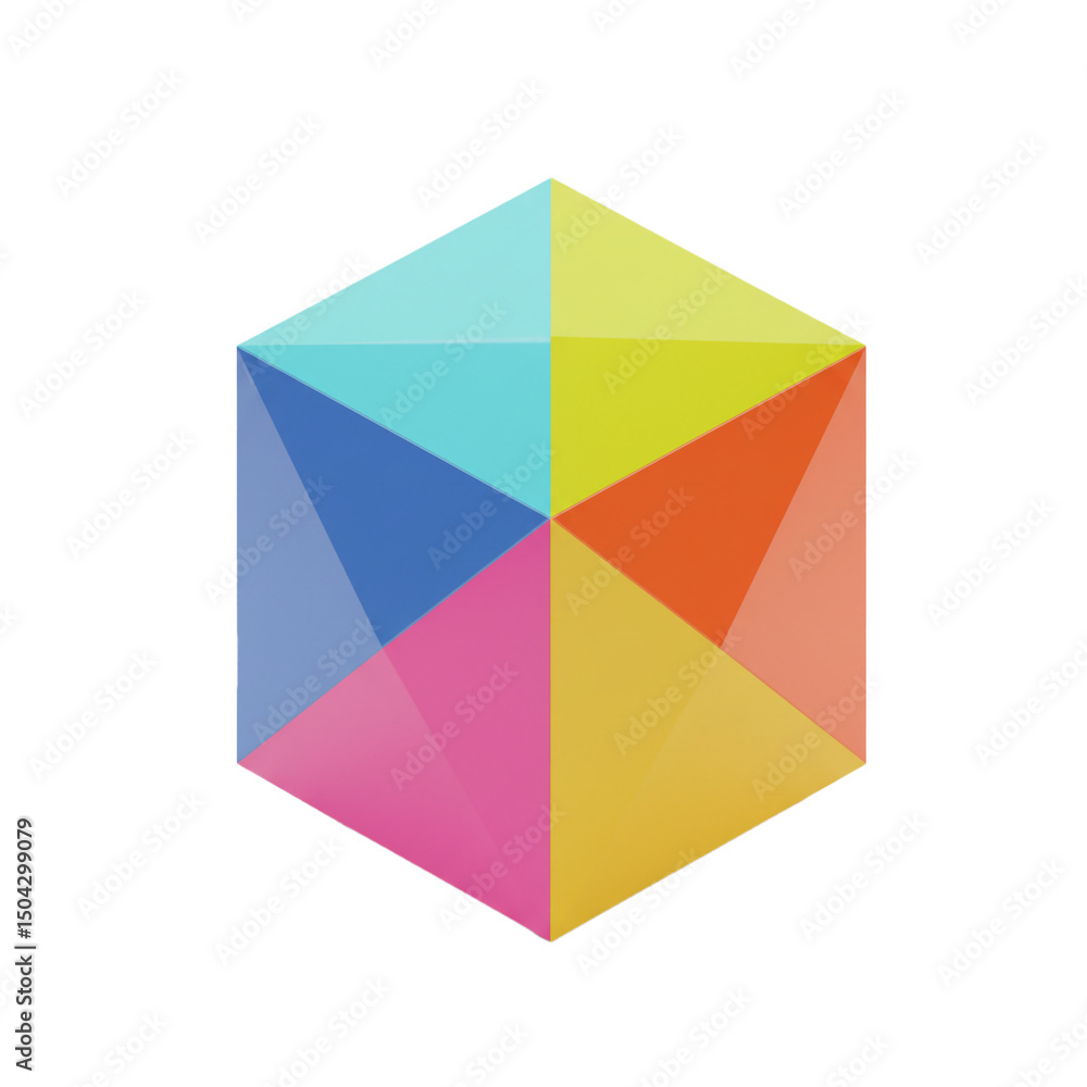 Poster vibrant prism: a geometric illustration of a multifaceted object rendered with vivid colors and prec