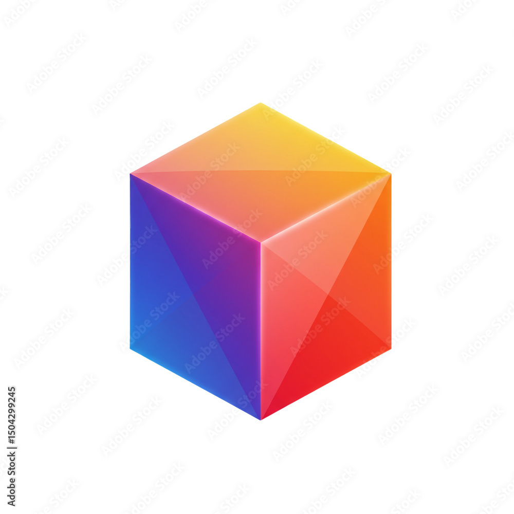 Poster abstract geometric cube with vibrant gradient colors on white backdrop, a modern design concept feat