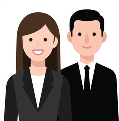 Professional business team illustration of man and woman in formal attire, corporate teamwork concept, office people avatar vector, modern flat style
