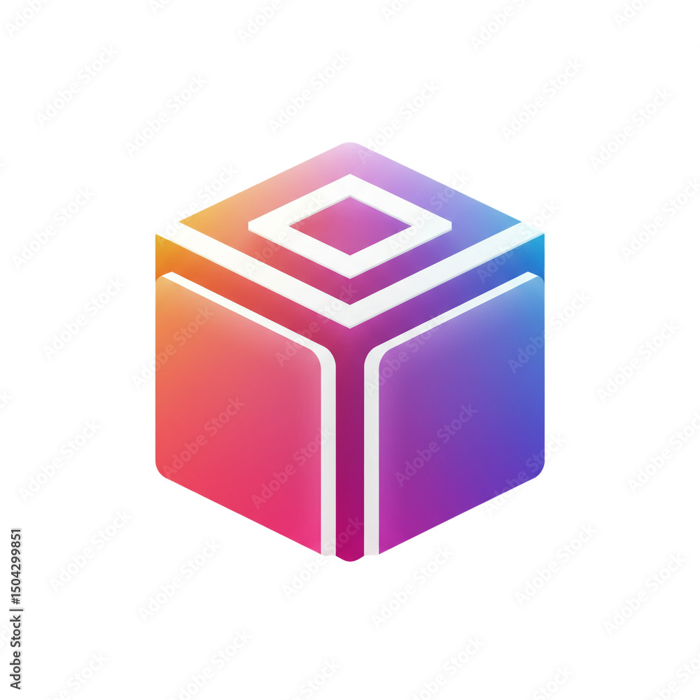 Poster vibrant gradient cube floating abstractly, symbolizing dimensionality, digital design, and modern ae