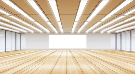 Empty modern spacious hall with large blank screen