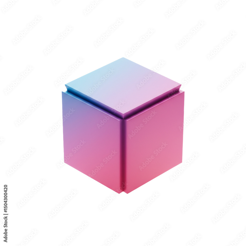 Poster modern abstract geometric cube sculpture with gradient colors on white background displaying contemp