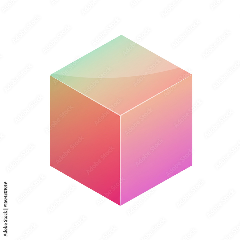 Aufkleber isometric cube with gradient of colors, abstract and conceptual geometric design on clear white back