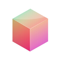 Isometric Cube with Gradient of Colors, Abstract and Conceptual Geometric Design on Clear White Background, Minimalist Design Concept
