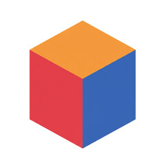 Isometric Projection of a Cubic Form with Vibrant Colors, Expressing Abstract Geometry and Visual Simplicity on Plain Backdrop
