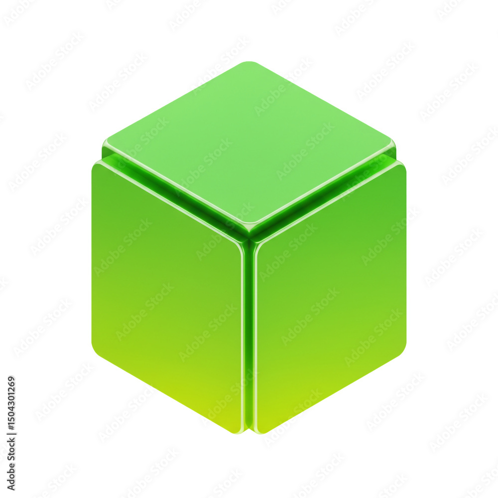 Aufkleber isometric representation of a verdant cube with gradient lighting, evoking notions of eco-consciousn