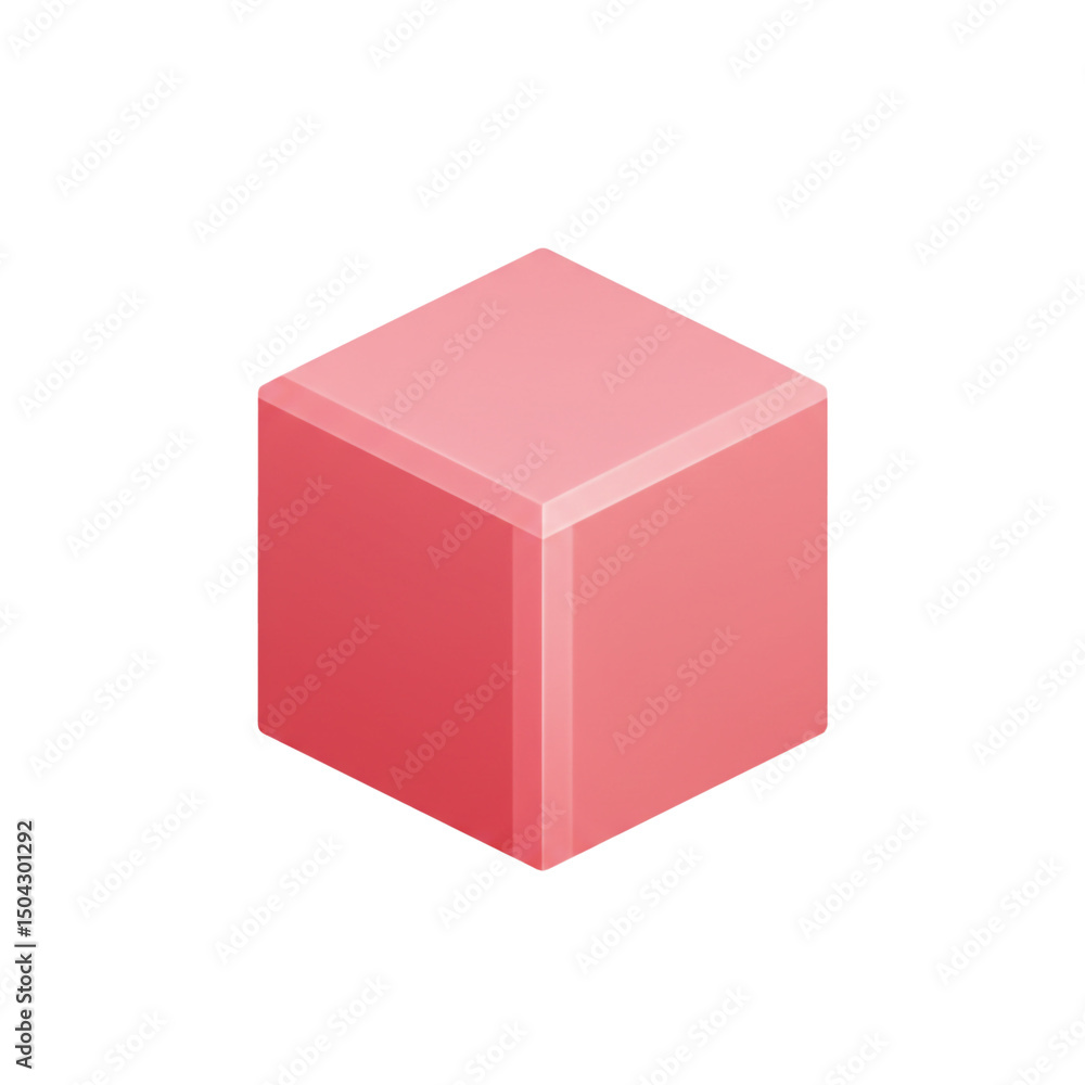 Poster isometric pink cube with soft shadows offering a modern geometric form and minimalist design aesthet