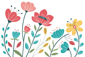 Vector floral background with blooming tulips and spring flowers in a seamless nature design