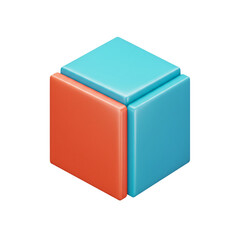 Fototapeta premium Stylized Isometric Cube Structure in Vibrant Blues and Coral Hues, an Emblematic Symbol of Interconnectedness and Modern 3D Design