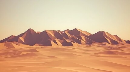 Naklejka premium Abstract low poly landscape with layered hills and valleys, featuring angular, geometric shapes and soft gradients of color in the terrain.