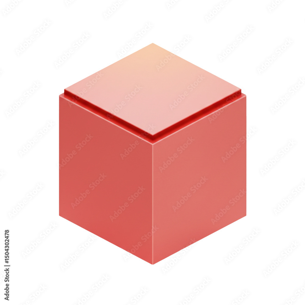 Poster isometric red cube illustration displaying a geometric block with elegant design and top lighting fo
