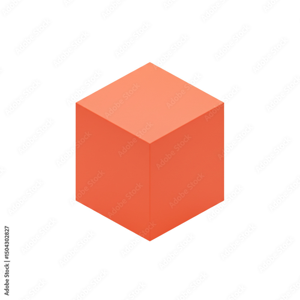 Poster vibrant coral geometric cube standing out on a pristine white backdrop, representing solidity and si