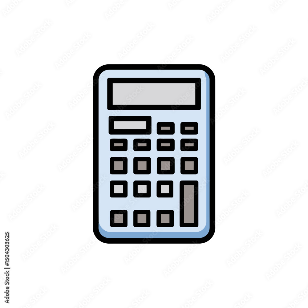 Poster calculator computes numbers in minimalist office setting isolated