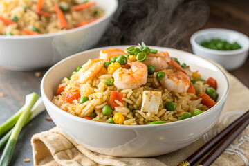 Khao Pad (Thai Fried Rice):  fried rice dish made with rice, egg, vegetables, and your choice of meat, often served with a slice of lime and cucumber.
