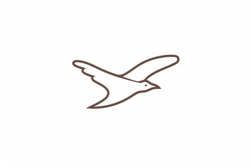 Obraz premium Minimalistic single-color seagull line drawing in flight with simple lines on white background, vector illustration for children’s book