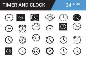 Time Management Icons: A collection of elegant, minimalist icons showcasing various clock designs and timer functions, perfect for illustrating the concept of time, schedules, and deadlines.