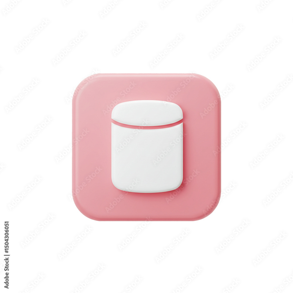 Poster minimalist illustration of a digital app icon featuring a soft pink square with rounded corners and 