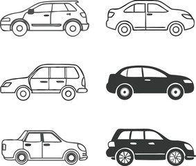 Obraz premium Car vector illustration set for designers. car, vehicle, auto, transport, drive, sedan.