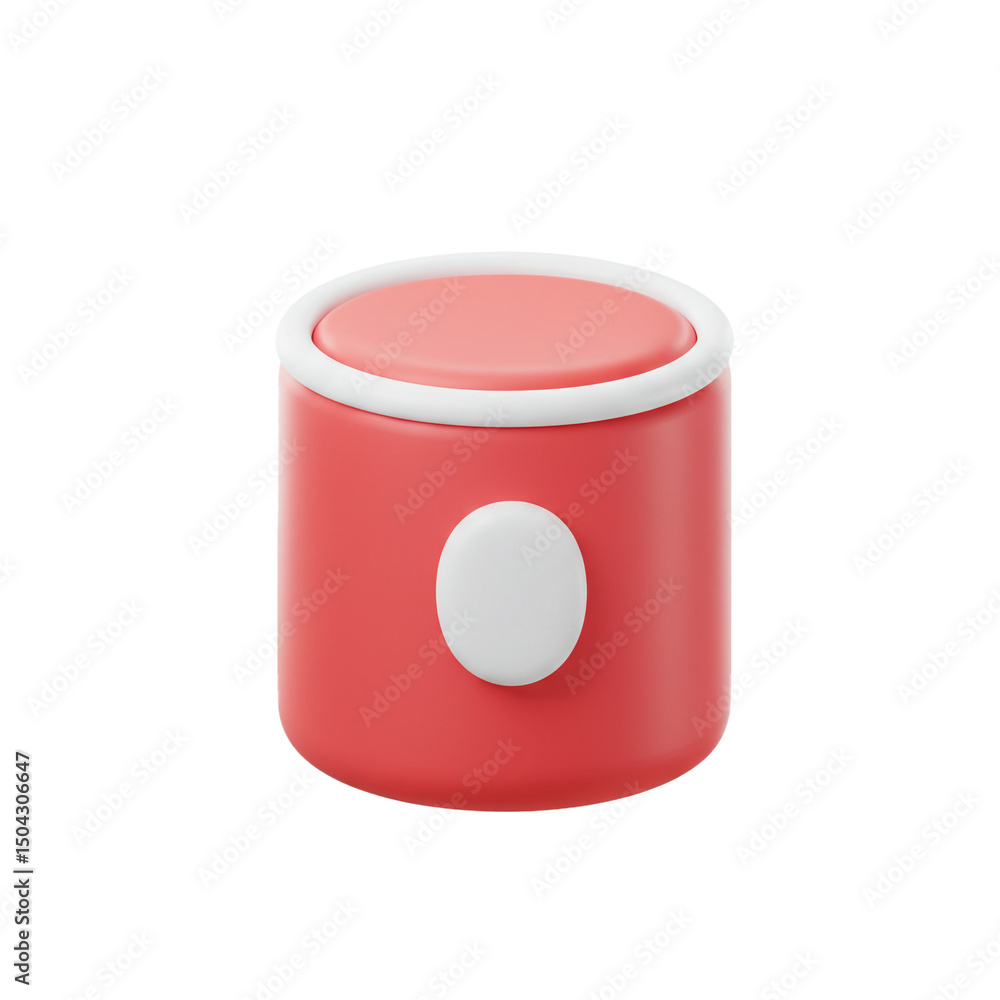 Poster stylized 3d render of a red can with a white dot, presenting a modern and abstract visual for variou