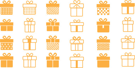 Gift box icon set. Surprising gifts box collection, Birthday and anniversary present wrapping simple black style symbol sign for apps and website, vector illustration.