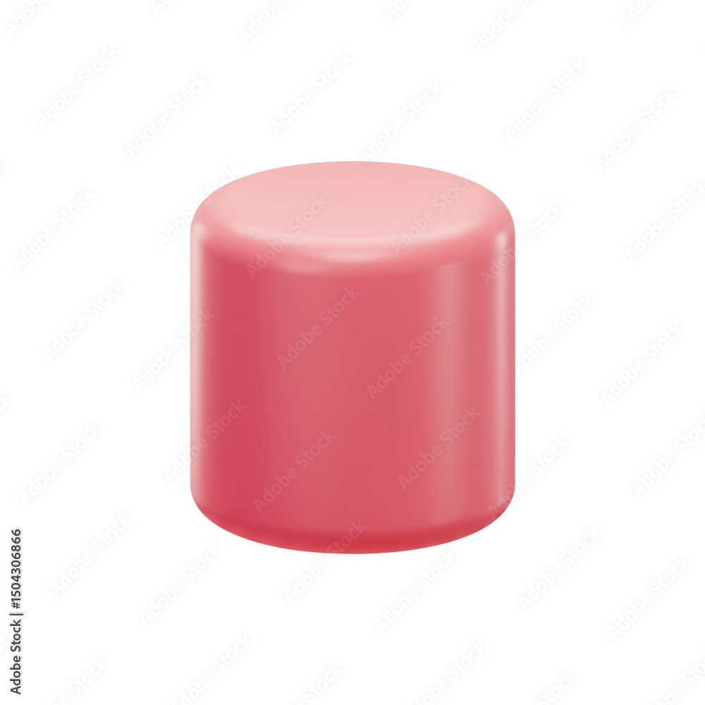 Poster an artistic render of a solitary pink cylindrical object floating in a white background, its soft cu