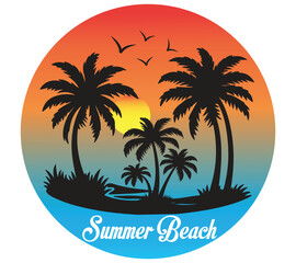 Fototapeta premium ocean surf vector element for summer beach with sunset, vacation illustration