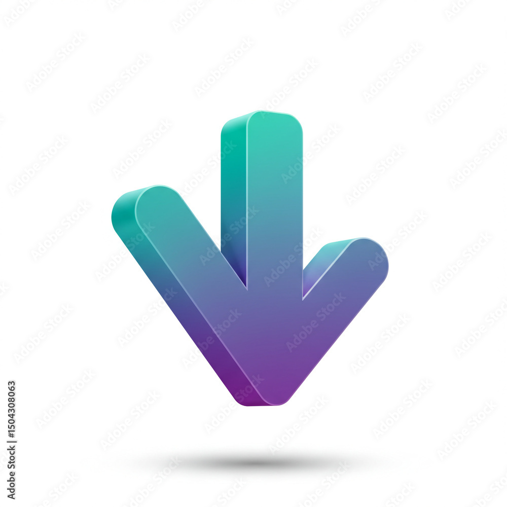 Poster modern down arrow symbol with smooth gradient colors transitioning from teal to blueish violet, sugg
