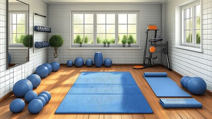 A modern and well equipped exercise room is displayed indoors