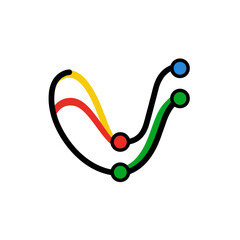 Colored lines connect nodes on white background display graph