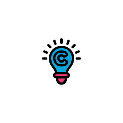 Blue lightbulb displays copyright symbol bright creative idea