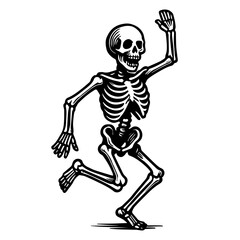 Skeleton dancing. Skeleton stencil. Vector isolated on white background