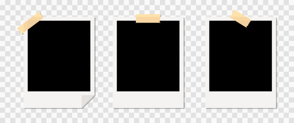 Polaroid Photo Frame Vector Mockup design, Realistic Photo Template with Adhesive Tape for Memory Scrapbook, and Social Media Design on transparent background, Decoration elements, Editable