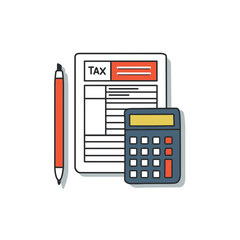 Tax form calculates costs near writing tool illustration