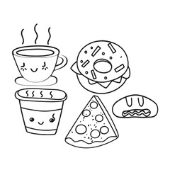 A black and white drawing of a sandwich and ice cream
