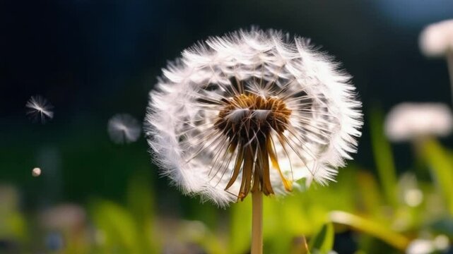 white dandelion in the wind