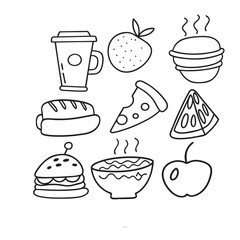 A black and white drawing of a sandwich and ice cream
