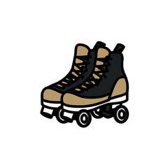 Pair skating boots roll on flat plain white background