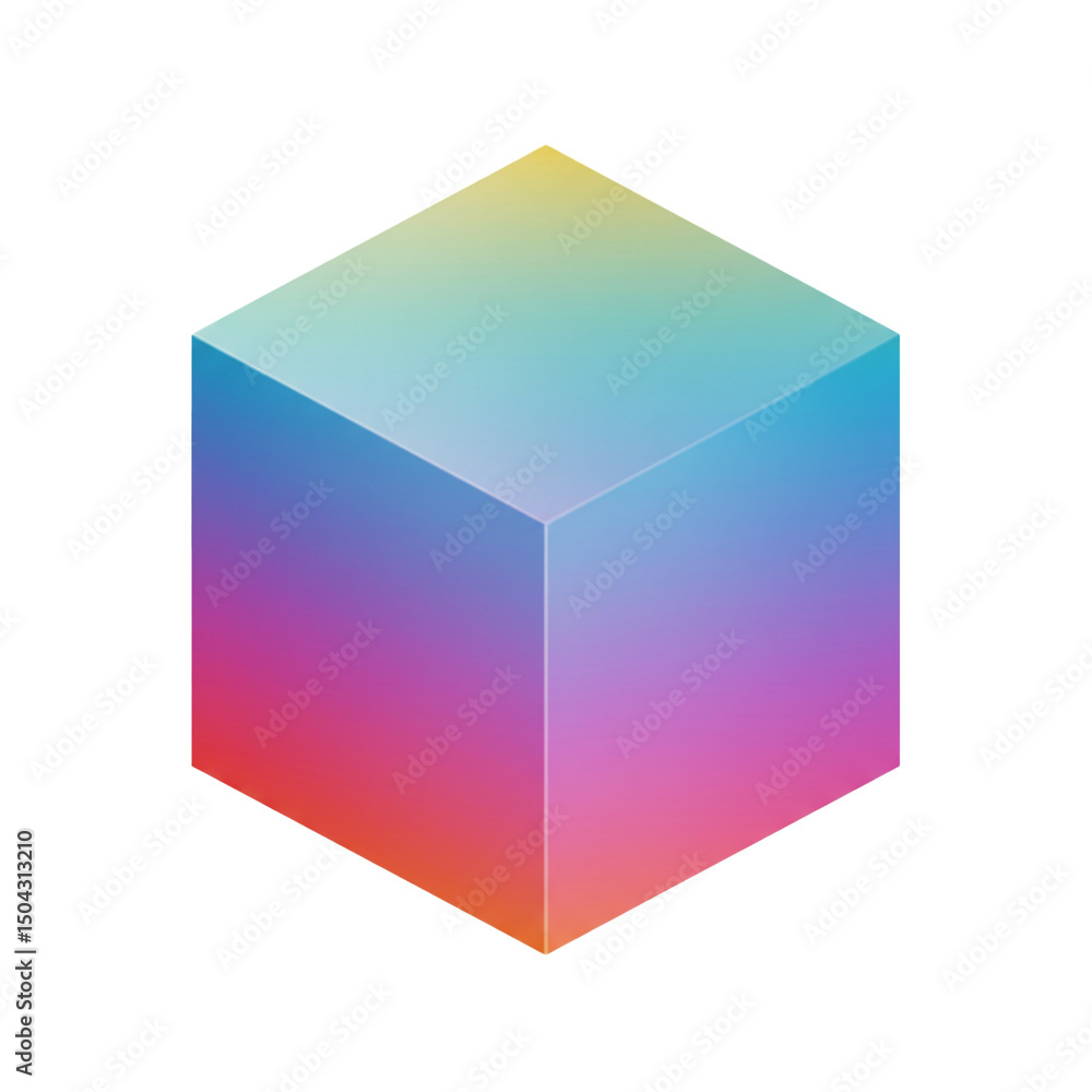 Poster vibrant gradient cube isolated on white background, a versatile isometric element for modern design 