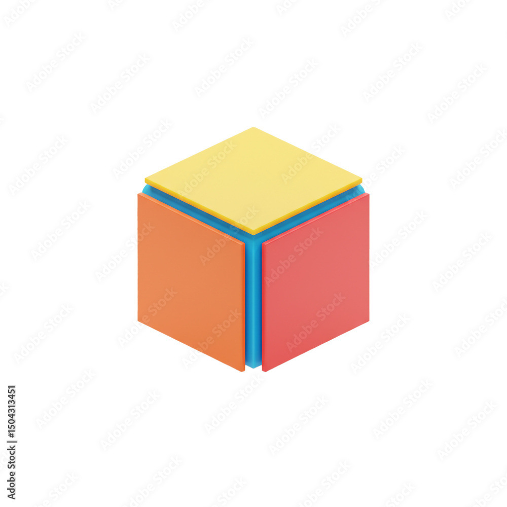 Aufkleber dimensional colorful cube, 3d geometric structure with vibrant panels for modern design and creative